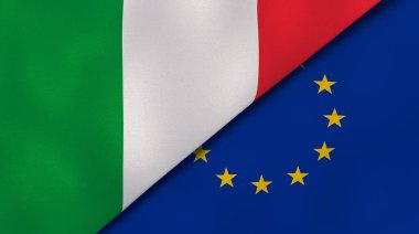 İtalya ve Avrupa Birliği 'nin iki bayrağı. Kaliteli bir iş geçmişi. 3d illüstrasyon