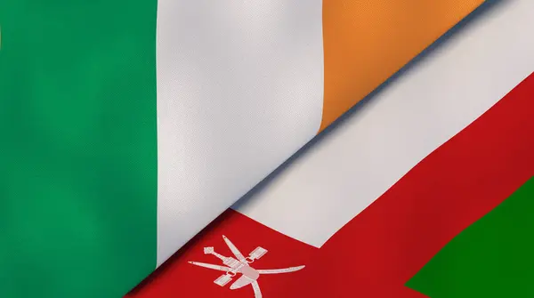 Zwei Staaten Flaggen Von Irland Und Oman Hochwertiger Geschäftlicher Hintergrund — Stockfoto