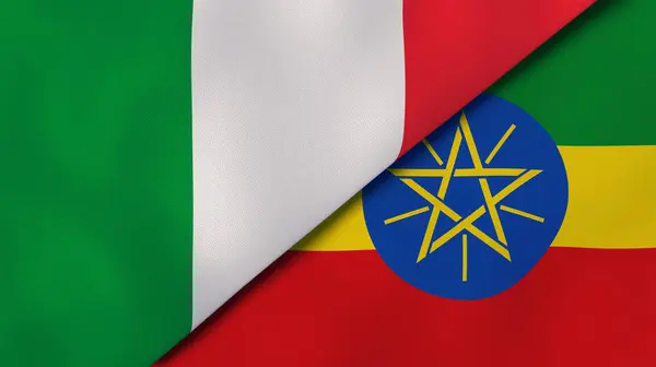 Два Державні Прапори Італії Ефіопії Високоякісне Ділове Минуле Ілюстрація — стокове фото