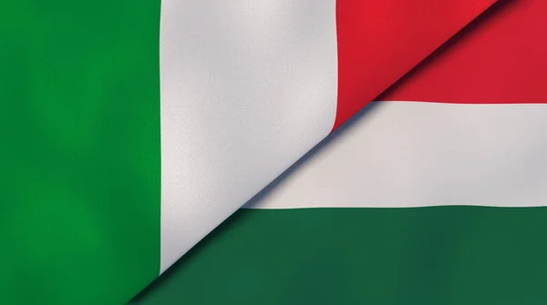 意大利和匈牙利两国国旗 高质量的商业背景 3D说明 — 图库照片