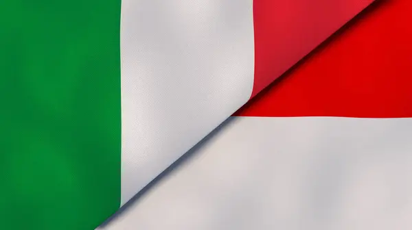 意大利和印度尼西亚两国国旗 高质量的商业背景 3D说明 — 图库照片
