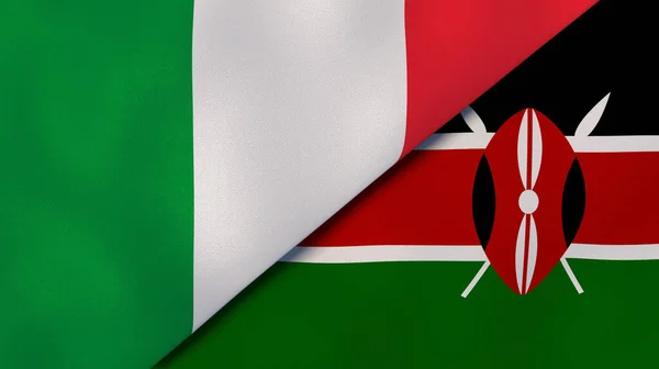 Zwei Staaten Flaggen Von Italien Und Kenia Hochwertiger Geschäftlicher Hintergrund — Stockfoto