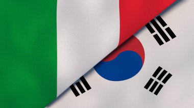 İtalya ve Güney Kore 'nin iki bayrağı. Kaliteli bir iş geçmişi. 3d illüstrasyon