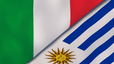 İtalya ve Uruguay 'ın iki bayrağı. Kaliteli bir iş geçmişi. 3d illüstrasyon