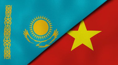 Kazakistan ve Vietnam 'ın iki bayrağı. Kaliteli bir iş geçmişi. 3d illüstrasyon