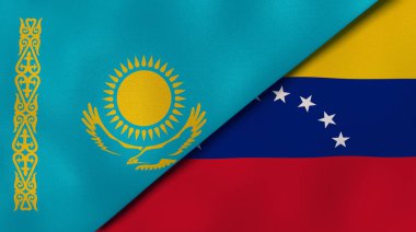 Kazakistan ve Venezuela 'nın iki bayrağı. Kaliteli bir iş geçmişi. 3d illüstrasyon