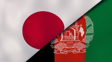 Japonya ve Afganistan 'ın iki bayrağı. Kaliteli bir iş geçmişi. 3d illüstrasyon
