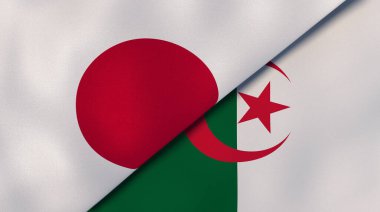 Japonya ve Cezayir 'in iki bayrağı. Kaliteli bir iş geçmişi. 3d illüstrasyon