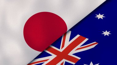 Japonya ve Avustralya 'nın iki bayrağı. Kaliteli bir iş geçmişi. 3d illüstrasyon
