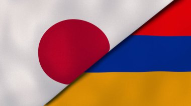 Japonya ve Ermenistan 'ın iki bayrağı. Kaliteli bir iş geçmişi. 3d illüstrasyon