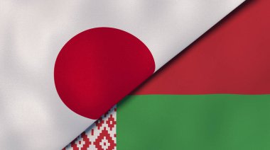 Japonya ve Belarus 'un iki bayrağı. Kaliteli bir iş geçmişi. 3d illüstrasyon