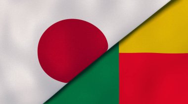 Japonya ve Benin 'in iki bayrağı. Kaliteli bir iş geçmişi. 3d illüstrasyon