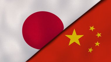 Japonya ve Çin 'in iki bayrağı. Kaliteli bir iş geçmişi. 3d illüstrasyon
