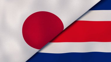Japonya ve Kosta Rika 'nın iki bayrağı. Kaliteli bir iş geçmişi. 3d illüstrasyon