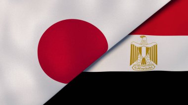 Japonya ve Mısır 'ın iki bayrağı. Kaliteli bir iş geçmişi. 3d illüstrasyon