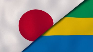Japonya ve Gabon 'un iki bayrağı. Kaliteli bir iş geçmişi. 3d illüstrasyon