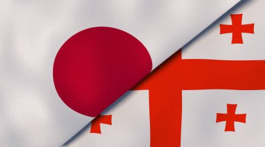 Japonya ve Gürcistan 'ın iki bayrağı. Kaliteli bir iş geçmişi. 3d illüstrasyon