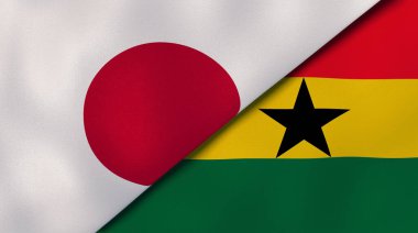 Japonya ve Gana 'nın iki bayrağı. Kaliteli bir iş geçmişi. 3d illüstrasyon