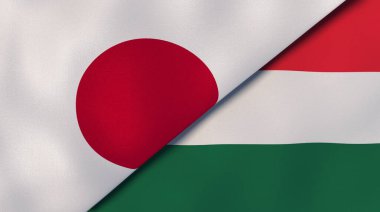 Japonya ve Macaristan 'ın iki bayrağı. Kaliteli bir iş geçmişi. 3d illüstrasyon