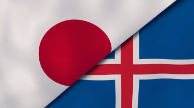 Japonya ve İzlanda 'nın iki bayrağı. Kaliteli bir iş geçmişi. 3d illüstrasyon
