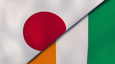 Japonya ve Fildişi Sahili 'nin iki bayrağı. Kaliteli bir iş geçmişi. 3d illüstrasyon