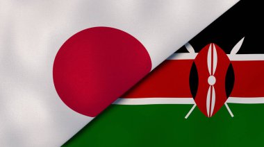 Japonya ve Kenya 'nın iki bayrağı. Kaliteli bir iş geçmişi. 3d illüstrasyon