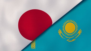 Japonya ve Kazakistan 'ın iki bayrağı. Kaliteli bir iş geçmişi. 3d illüstrasyon