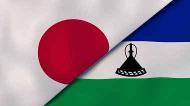 Japonya ve Lesotho 'nun iki bayrağı. Kaliteli bir iş geçmişi. 3d illüstrasyon