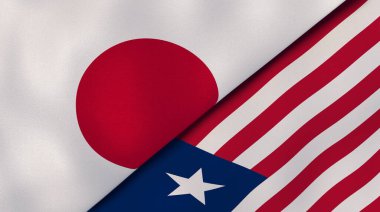 Japonya ve Liberya 'nın iki bayrağı. Kaliteli bir iş geçmişi. 3d illüstrasyon