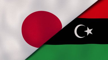 Japonya ve Libya 'nın iki bayrağı. Kaliteli bir iş geçmişi. 3d illüstrasyon