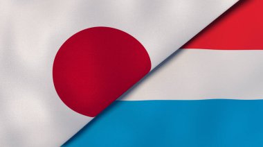 Japonya ve Lüksemburg 'un iki bayrağı. Kaliteli bir iş geçmişi. 3d illüstrasyon