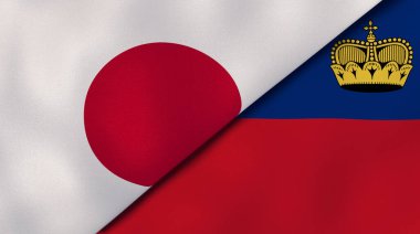 Japonya ve Lihtenştayn 'ın iki bayrağı. Kaliteli bir iş geçmişi. 3d illüstrasyon