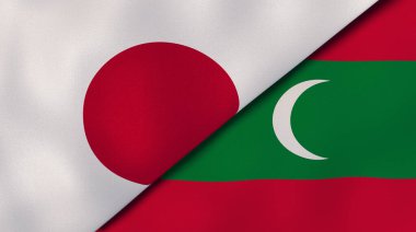 Japonya ve Maldivler 'in iki bayrağı. Kaliteli bir iş geçmişi. 3d illüstrasyon
