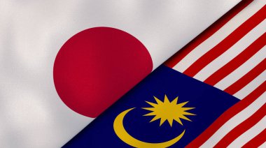 Japonya ve Malezya 'nın iki bayrağı. Kaliteli bir iş geçmişi. 3d illüstrasyon
