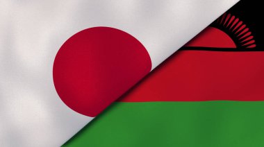 Japonya ve Malawi 'nin iki bayrağı. Kaliteli bir iş geçmişi. 3d illüstrasyon