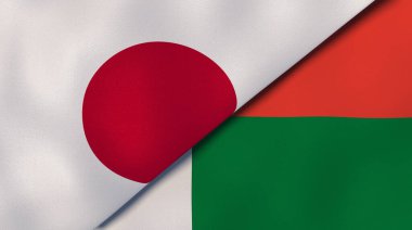 Japonya ve Madagaskar 'ın iki bayrağı. Kaliteli bir iş geçmişi. 3d illüstrasyon
