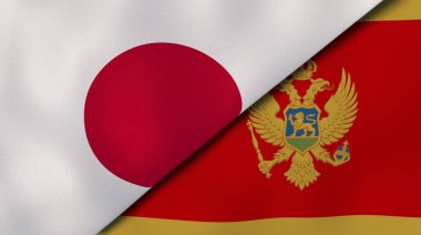 Japonya ve Karadağ 'ın iki bayrağı. Kaliteli bir iş geçmişi. 3d illüstrasyon