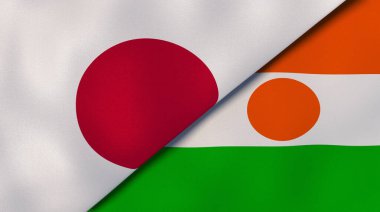 Japonya ve Nijer 'in iki bayrağı. Kaliteli bir iş geçmişi. 3d illüstrasyon