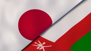 Japonya ve Umman 'ın iki bayrağı. Kaliteli bir iş geçmişi. 3d illüstrasyon