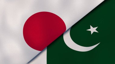 Japonya ve Pakistan 'ın iki bayrağı. Kaliteli bir iş geçmişi. 3d illüstrasyon