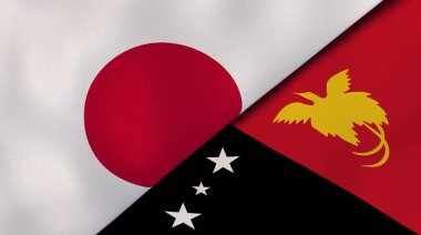 Japonya ve Papua Yeni Gine 'nin iki bayrağı. Kaliteli bir iş geçmişi. 3d illüstrasyon