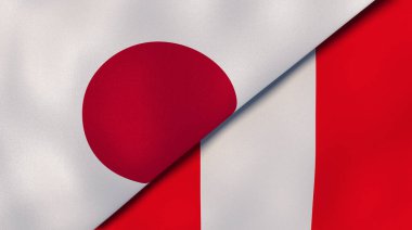 Japonya ve Peru 'nun iki bayrağı. Kaliteli bir iş geçmişi. 3d illüstrasyon