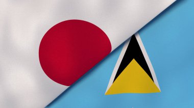 Japonya ve Saint Lucia 'nın iki bayrağı. Kaliteli bir iş geçmişi. 3d illüstrasyon