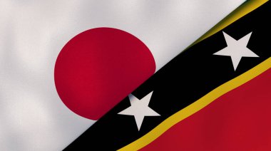 Japonya, Saint Kitts ve Nevis 'in iki bayrağı. Kaliteli bir iş geçmişi. 3d illüstrasyon