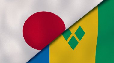 Japonya, Saint Vincent ve Grenadine 'in iki bayrağı. Kaliteli bir iş geçmişi. 3d illüstrasyon