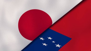 Japonya ve Samoa 'nın iki bayrağı. Kaliteli bir iş geçmişi. 3d illüstrasyon