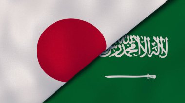 Japonya ve Suudi Arabistan 'ın iki bayrağı. Kaliteli bir iş geçmişi. 3d illüstrasyon