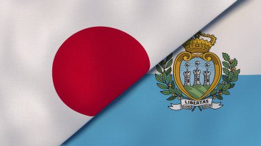 Japonya ve San Marino 'nun iki bayrağı. Kaliteli bir iş geçmişi. 3d illüstrasyon