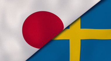 Japonya ve İsveç 'in iki bayrağı. Kaliteli bir iş geçmişi. 3d illüstrasyon