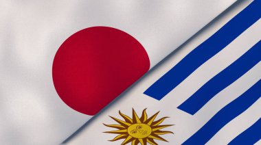 Japonya ve Uruguay 'ın iki bayrağı. Kaliteli bir iş geçmişi. 3d illüstrasyon